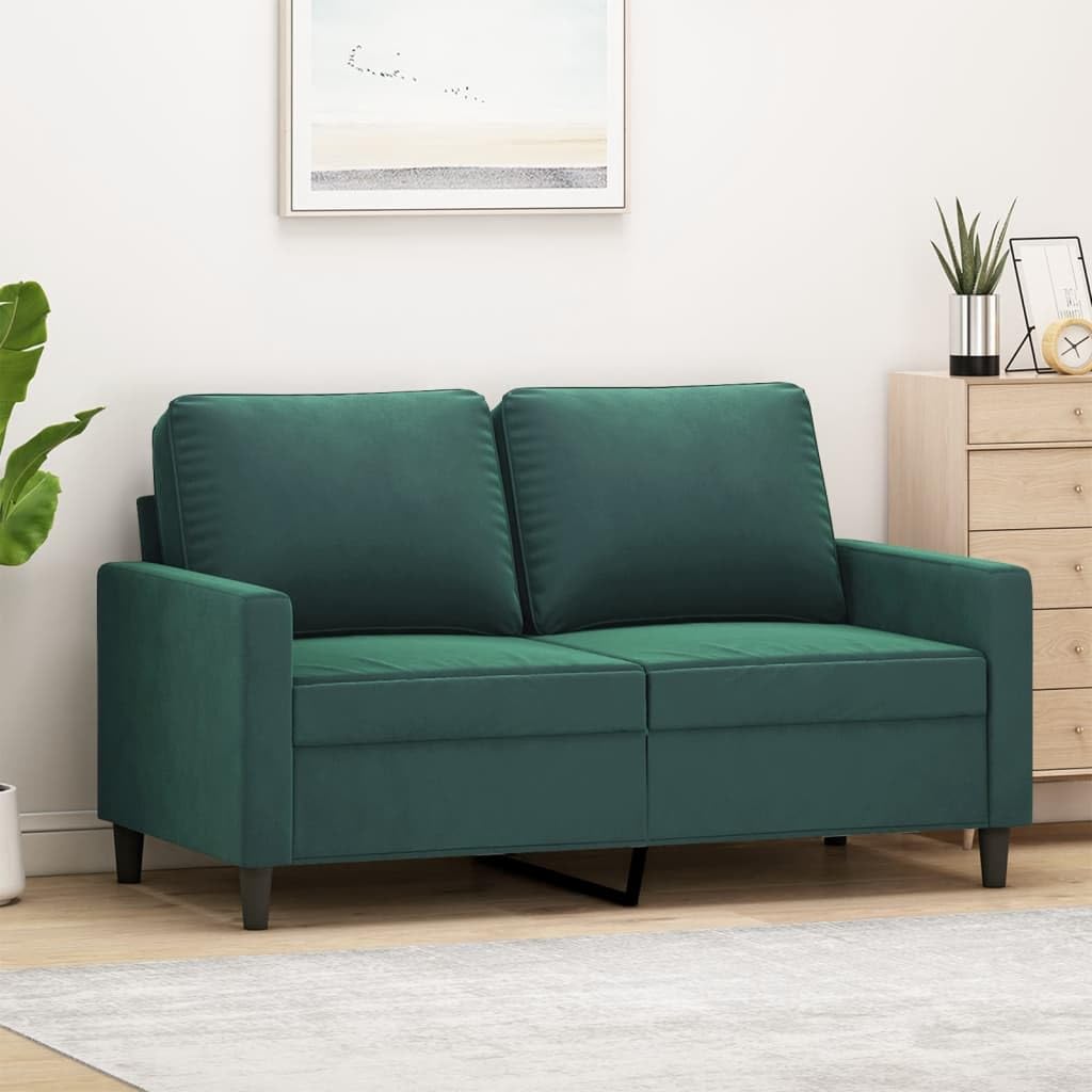 vidaXL 2-Seater Loveseat - Dark Green Velvet Settee with Sturdy Metal Frame - Cozy Foam Padded Couch for Living Room/Office